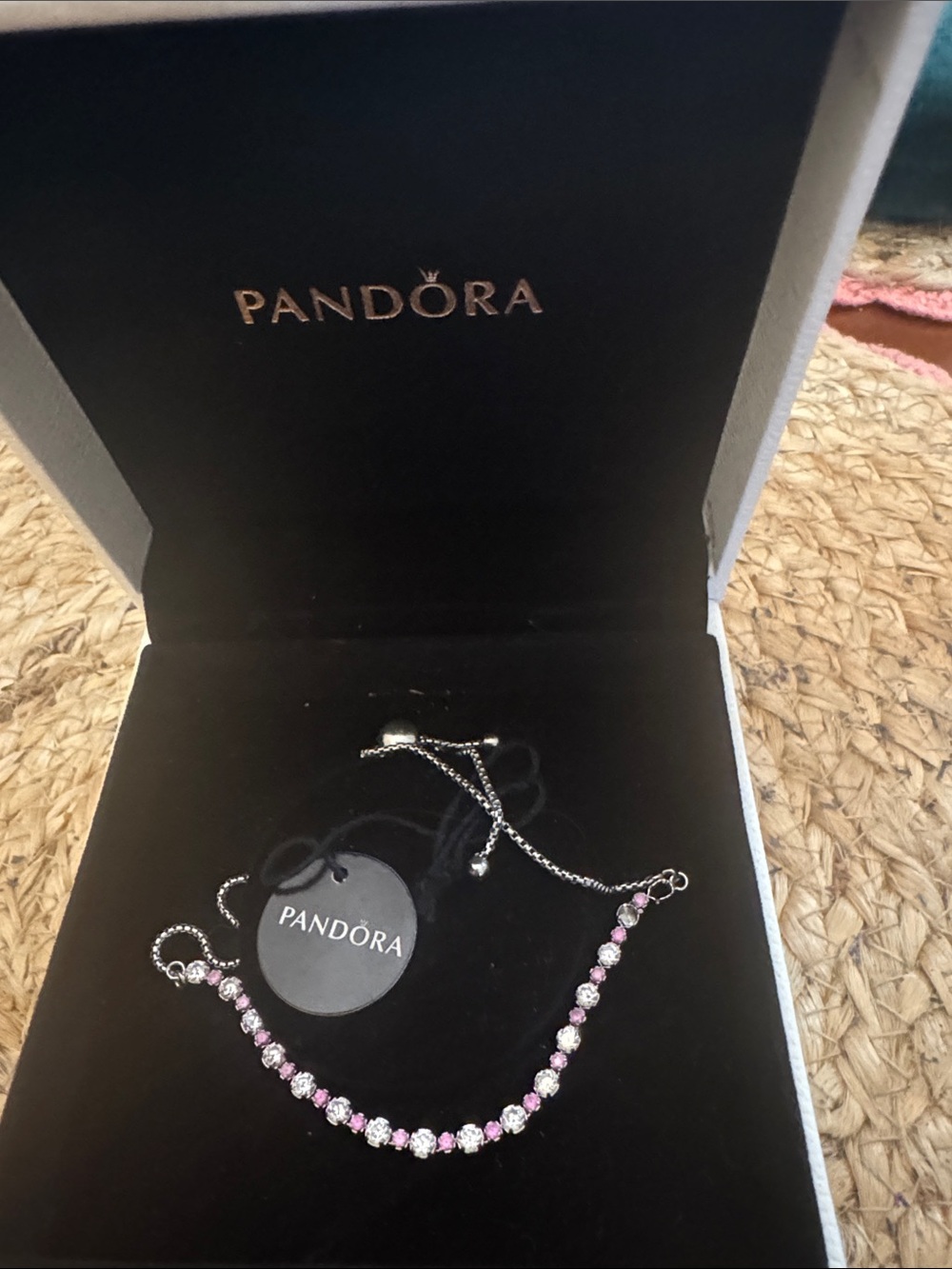 Pandora Silver Pink and Clear Crystal Slider Bracelet